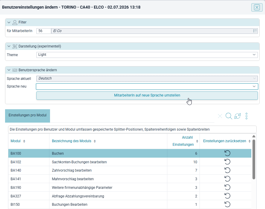 Das neue Modul „Benutzereinstellungen ändern" in tosca.web